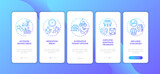 Workstation wellness onboarding mobile app page screen with concepts. Alternative transport, challenges walkthrough 5 steps graphic instructions. UI vector template with RGB color illustrations
