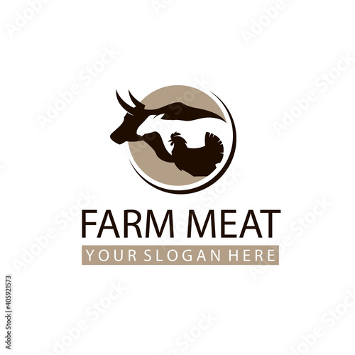 label of farm animals cow, chicken and sheep isolated on white background