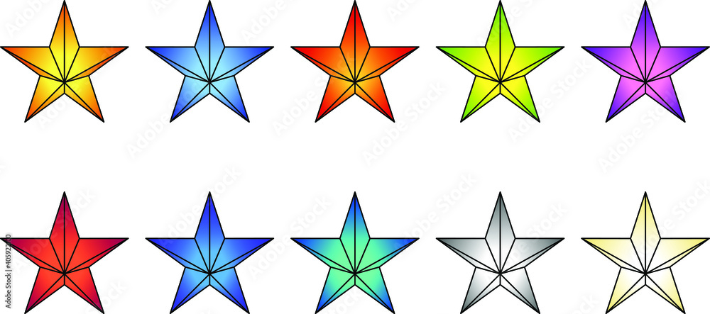 A set of colourful star-shaped lanterns/lights. A set of colourful star-shaped lanterns/lights.