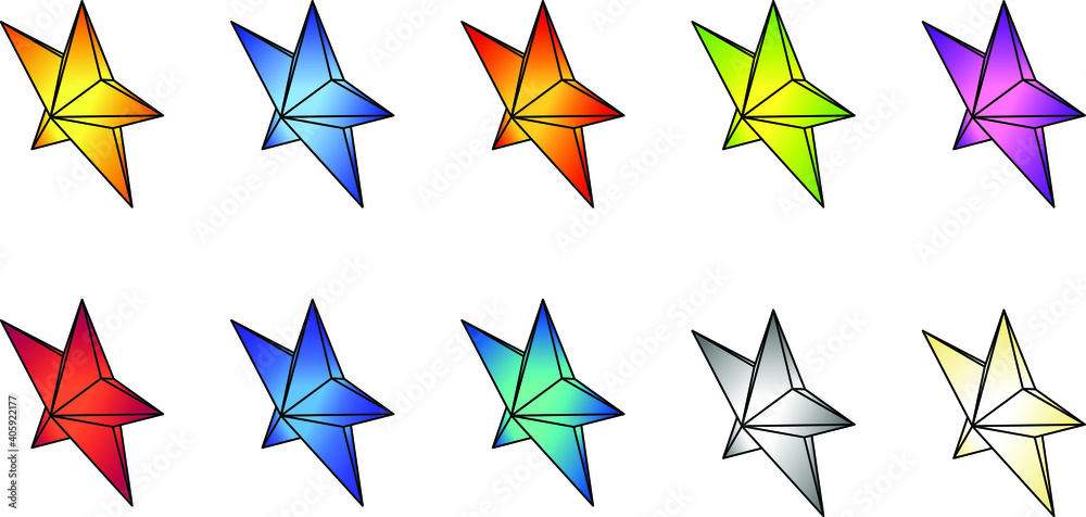 A set of colourful star-shaped lanterns/lights. A set of colourful star-shaped lanterns/lights.