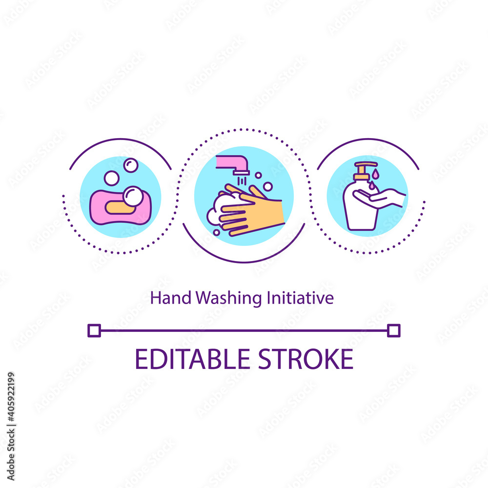 Hand washing initiative concept icon. Hand hygiene idea thin line illustration. Increasing awareness. Preventing health-related infections. Vector isolated outline RGB color drawing. Editable stroke