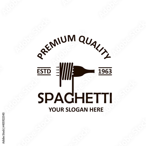 emblem of fork with spaghetti isolated on white background