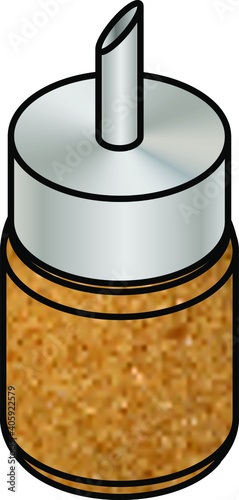 A dispenser jar of raw/demerara sugar.