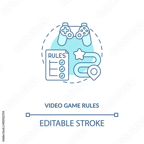 Video game rules concept icon. Video game design components. Understand your main customer audience. Sellers idea thin line illustration. Vector isolated outline RGB color drawing. Editable stroke