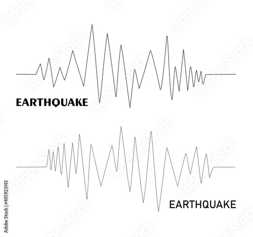 Graphic illustration of an earthquake vibration indicator generated by a seismograph photo