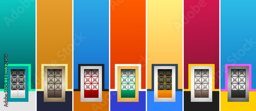 Rustic Colonial Windows Collection vector illustration.