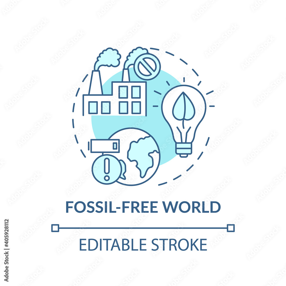 Fossil-free world concept icon. Life standard deterioration thin line illustration. Vector isolated outline RGB color drawing. Contemporary thechnologies without pollution. Editable stroke