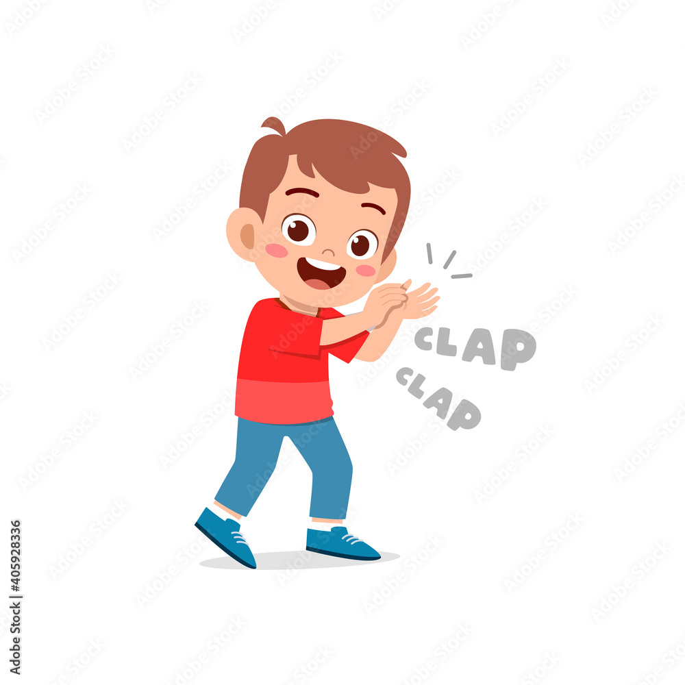 happy cute little kid boy standing and clap the hand happy cute little kid boy standing and clap the hand