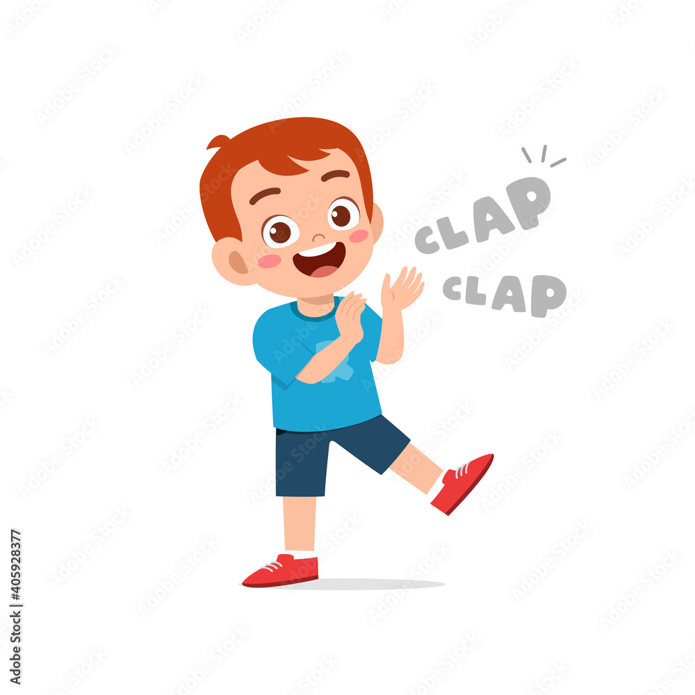 happy cute little kid boy standing and clap the hand happy cute little kid boy standing and clap the hand