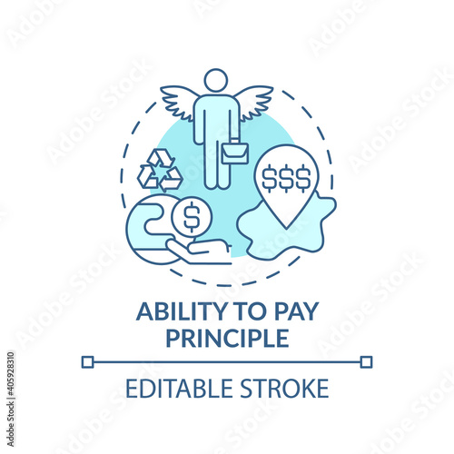 Ability to pay principle concept icon. Ecological tax system idea thin line illustration. Global warming. Vector isolated outline RGB color drawing. Environmental responsibility. Editable stroke