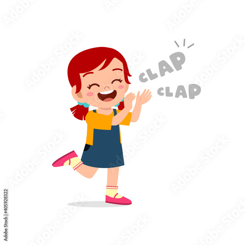 happy cute little kid girl standing and clap the hand
