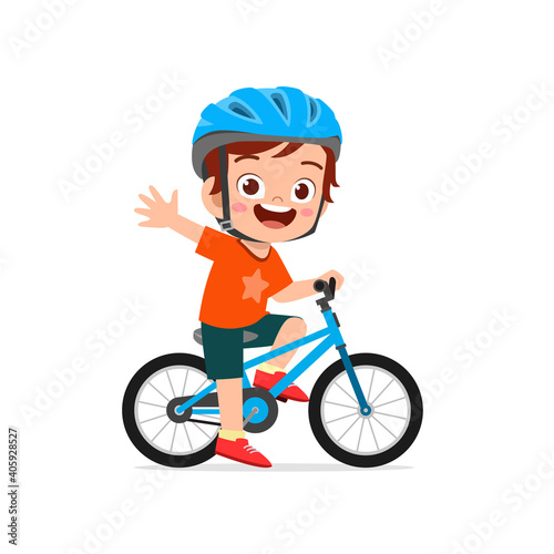 happy cute little kid boy riding bicycle © Colorfuel Studio