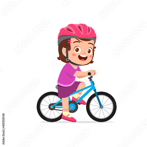 happy cute little girl boy riding bicycle