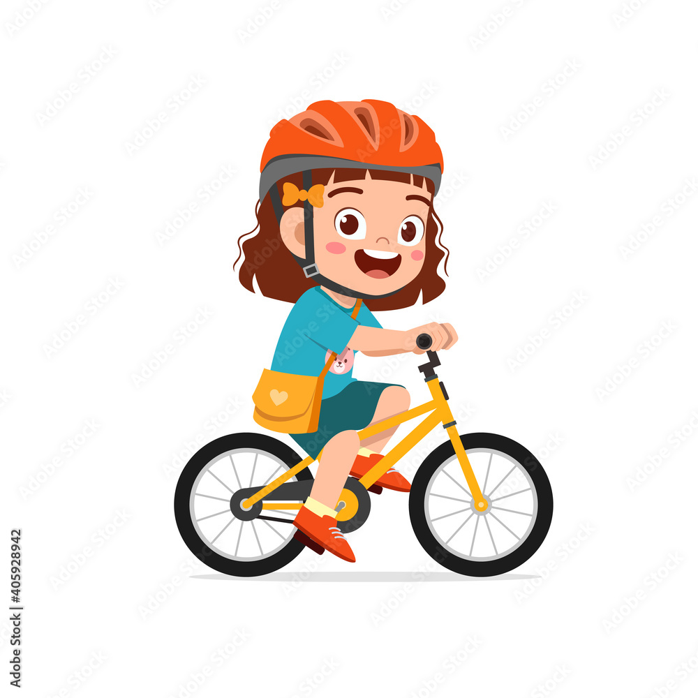 happy cute little girl boy riding bicycle