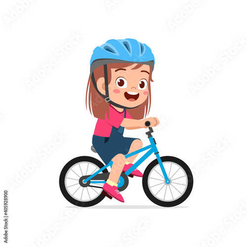 happy cute little girl boy riding bicycle