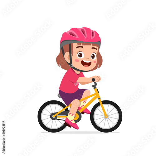 happy cute little girl boy riding bicycle