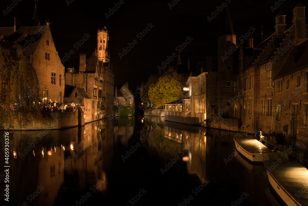 The centre of beautiful Bruges captured during the night The centre of beautiful Bruges captured during the night