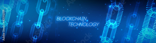 Blockchain technology background. Cryptocurrency fintech block chain network and programming concept. Abstract Segwit.