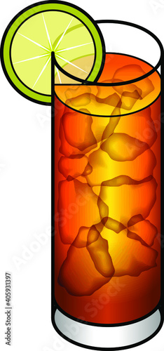 A long island iced tea with a slice of lime.