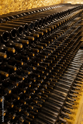 bottles of wine in  old cellar in center of Eger  Northern Hungary