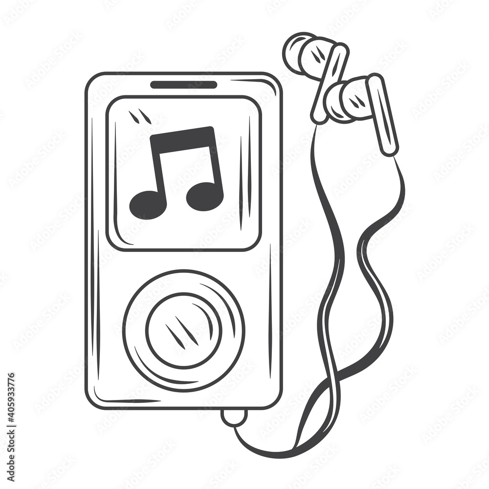 Fototapeta premium hobby listen music mp3 and earphones, sketch style design vector