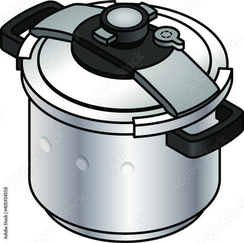 A stainless steel stove top pressure cooker.