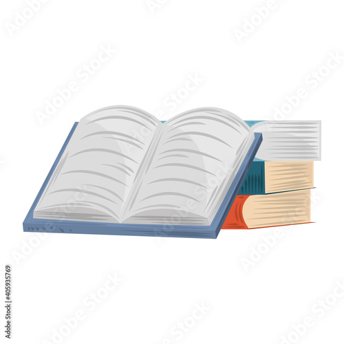 open book on textbooks stack, learn academic and education
