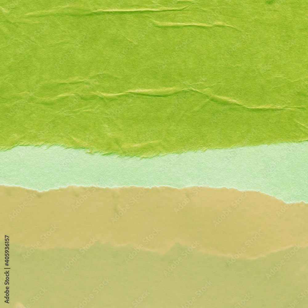Green torn paper collage close-up. Texture made from various paper and cardboard parts. Damaged old paper background. Vintage blank wallpaper. Material design backdrop. Green torn paper collage close-up. Texture made from various paper and cardboard parts. Damaged old paper background. Vintage blank wallpaper. Material design backdrop.