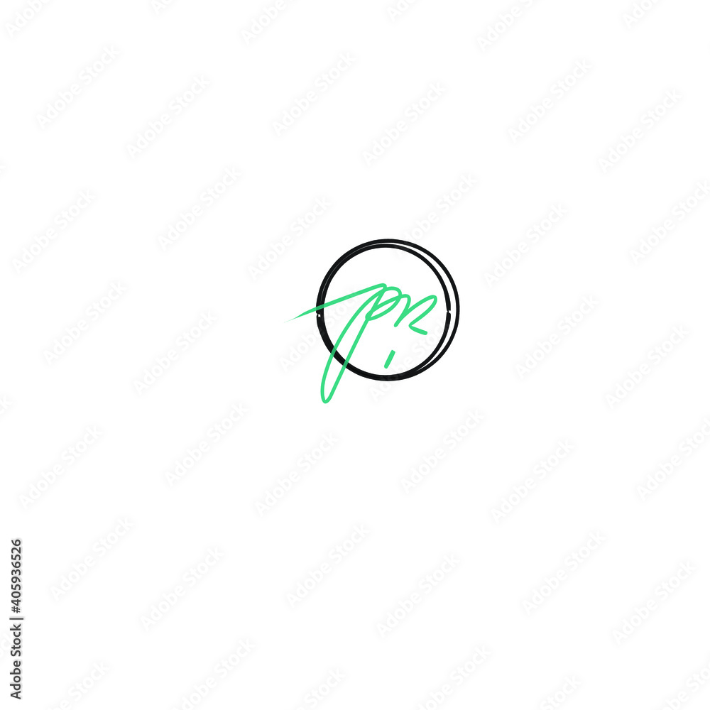 Obraz premium PR white background initial handwriting logo for identity