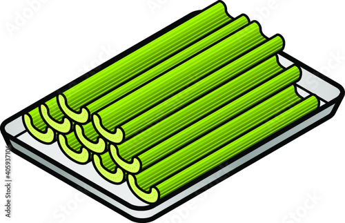A tray of crunchy celery sticks.