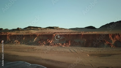 Aerial view by drone of a symbol of Canoa Quebrada Beach in Ceará, Brazil