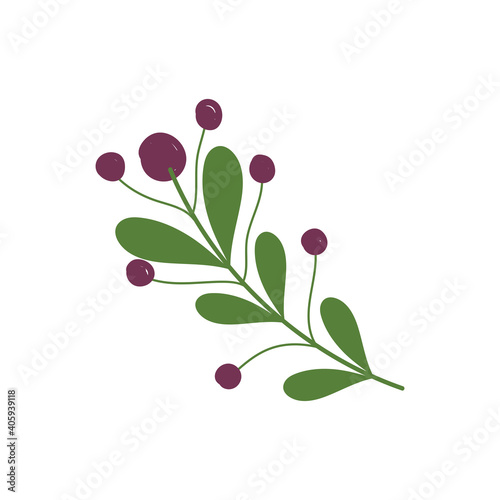 branch leaves berries nature cartoon icon in isolated style