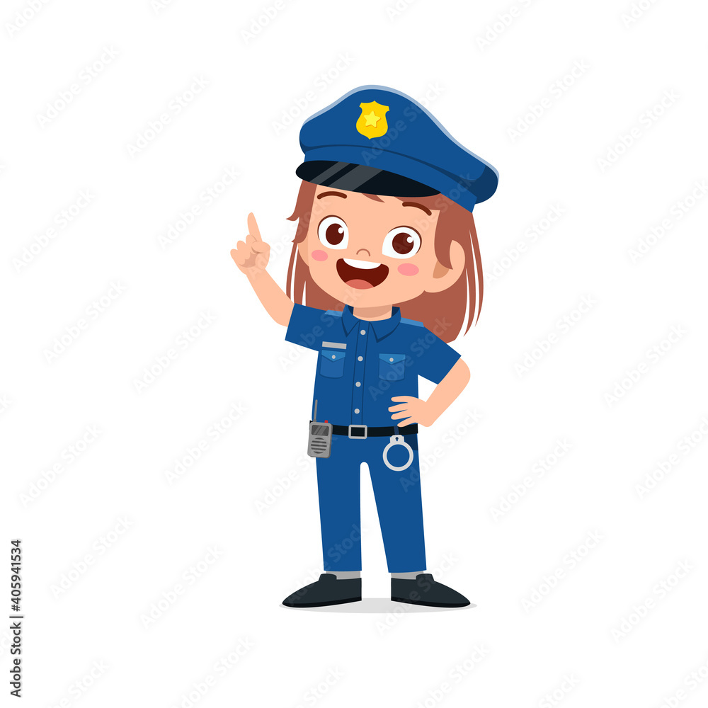 happy cute little kid girl wearing police uniform happy cute little kid girl wearing police uniform