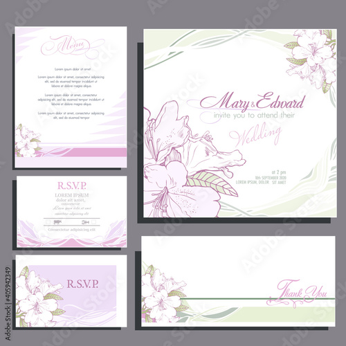 Wedding invitation card in pastel colors with roses, Basic CMYK