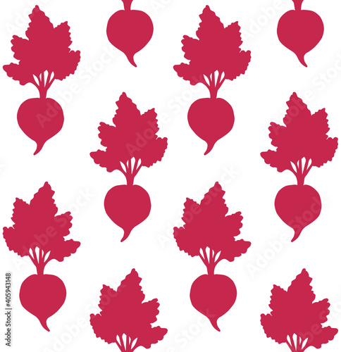 Vector seamless pattern of hand drawn beet root silhouette isolated on white background