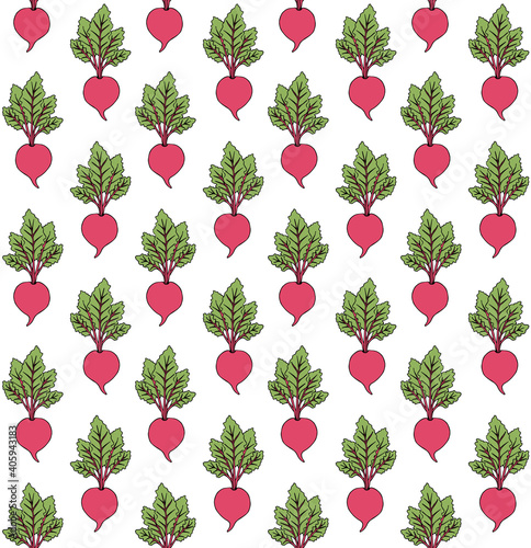 Vector seamless pattern of colored hand drawn doodle sketch beet root isolated on white background