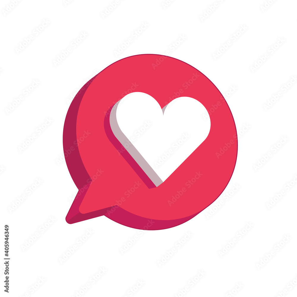 Heart in speech bubble icon. Love, like a sign. Isometric, three dimensions. Emotion, chat and Social Network Vector illustration