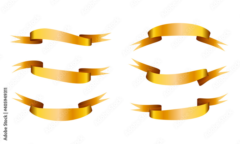 Set of golden banner ribbons. Vector illustration on an isolated background.