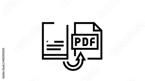 convert pdf file to word pad animated black icon. convert pdf file to word pad sign. isolated on white background