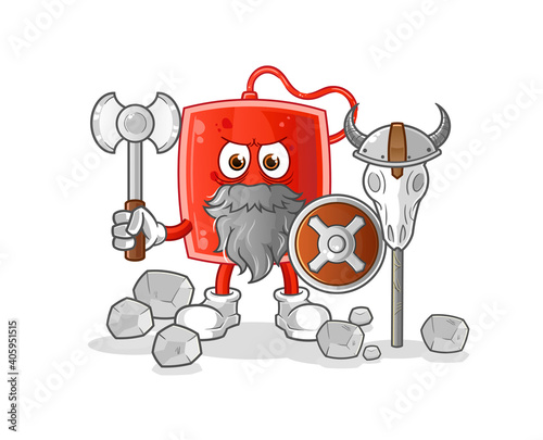 blood bag viking with an ax illustration. character vector