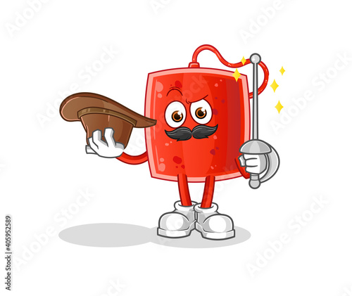blood bag fencer character. cartoon mascot vector
