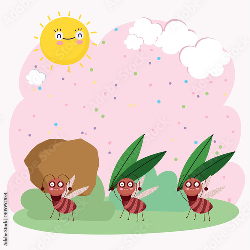 funny colony of ants carrying food bugs animals cartoon