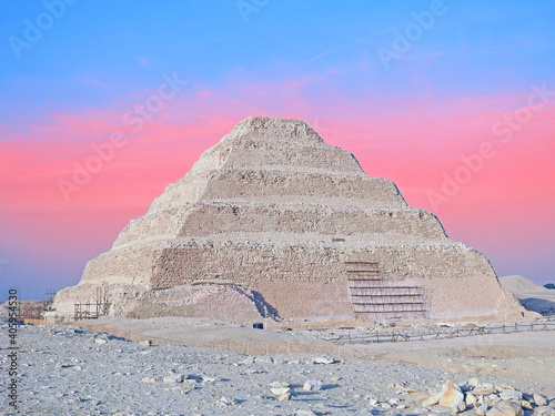 The step Pyramid of Djoser or Zoser in the Saqqara necropolis in Giza Egypt photo