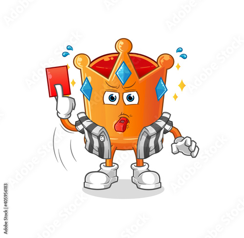 crown referee with red card illustration. character vector