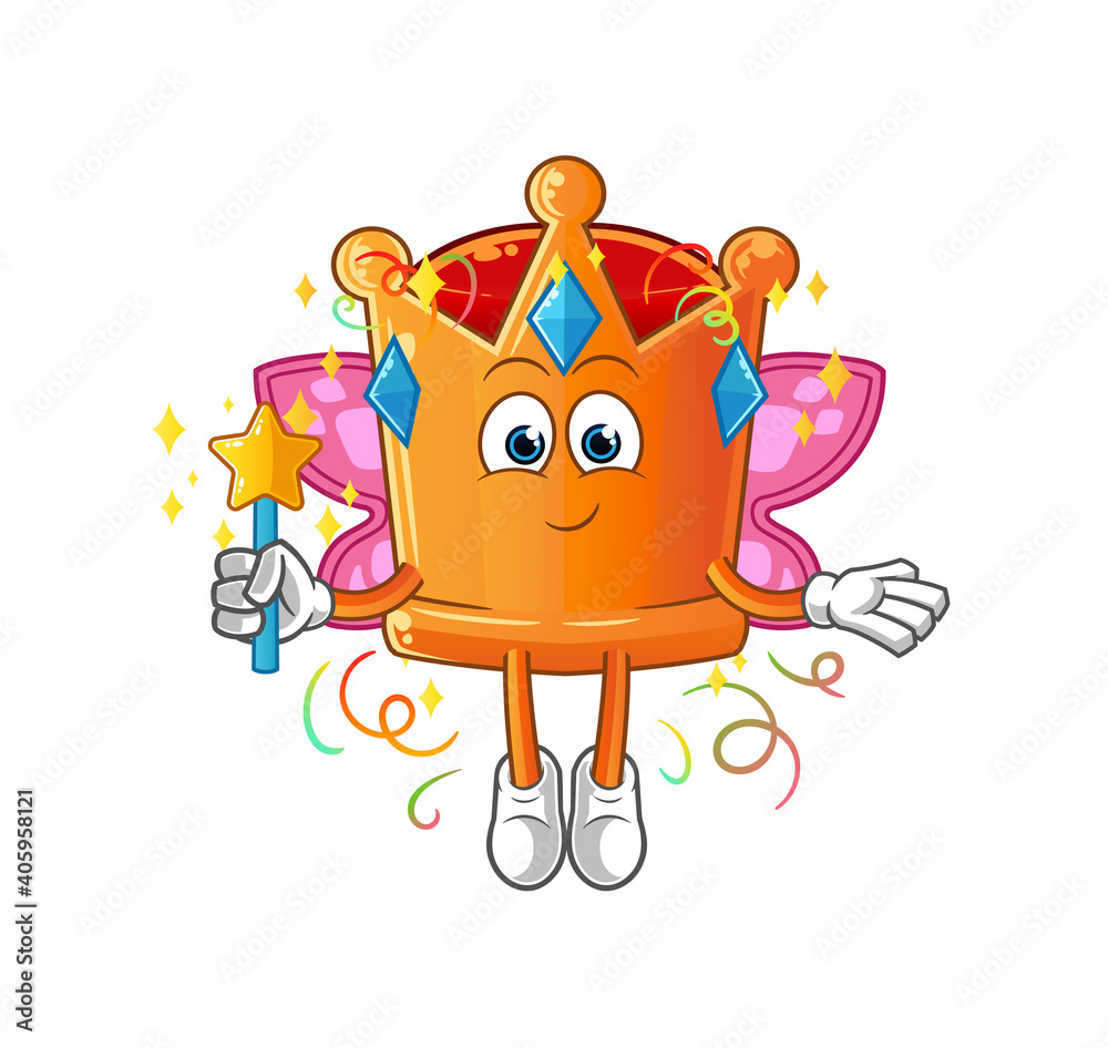crown fairy with wings and stick. cartoon mascot vector crown fairy with wings and stick. cartoon mascot vector
