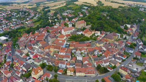 Aerial view of the old town of the city Arnstein in Germany, Bavaria on a late spring afternoon photo