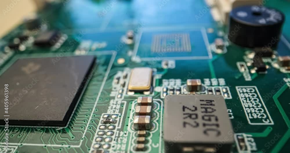 Macro dolly shot of a computer circuit board; 4k 60fps Macro dolly shot of a computer circuit board; 4k 60fps