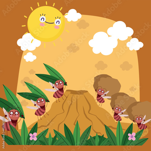 funny colony of ants carrying food anthill bugs cartoon