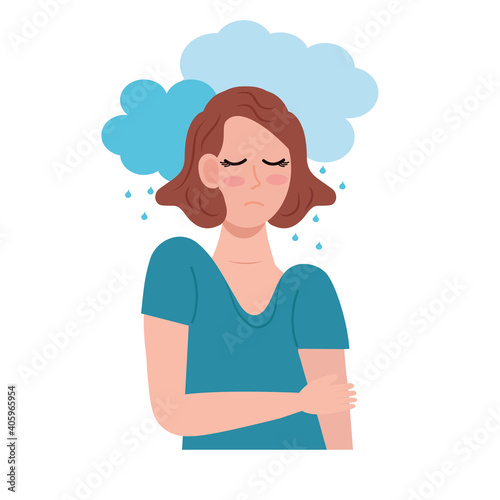 woman with bipolar disorder with cloud rainy character vector illustration design