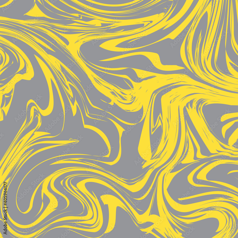 Trendy colors of 2021 year Ultimate gray and Illuminating yellow marble texture background. Liquid effect backdrop. Imitations of hand drawn acrylic painting. Marbling surface vector illustration. Trendy colors of 2021 year Ultimate gray and Illuminating yellow marble texture background. Liquid effect backdrop. Imitations of hand drawn acrylic painting. Marbling surface vector illustration.
